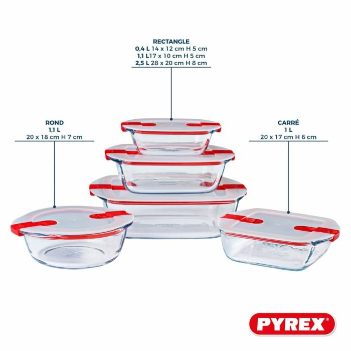 Ensemble de contenants de cuisine hermétiques empilables Pyrex Cook & Heat Rouge Rectangulaire 5 Pièces 6