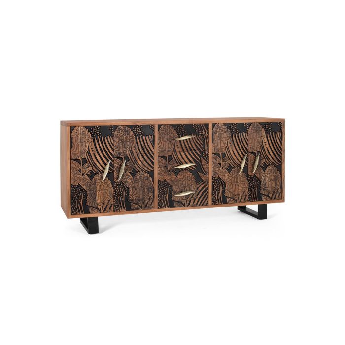GINER Y COLOMER - Buffet en Acacia Massif et Métal, 4 Portes et 3 Tiroirs, Couleur Naturel et Noir, Dimensions 175x45x81 cm 2 GINER Y COLOMER - Buffet en Acacia Massif et Métal, 4 Portes et 3 Tiroirs, Couleur Naturel et Noir, Dimensions 175x45x81 cm 2