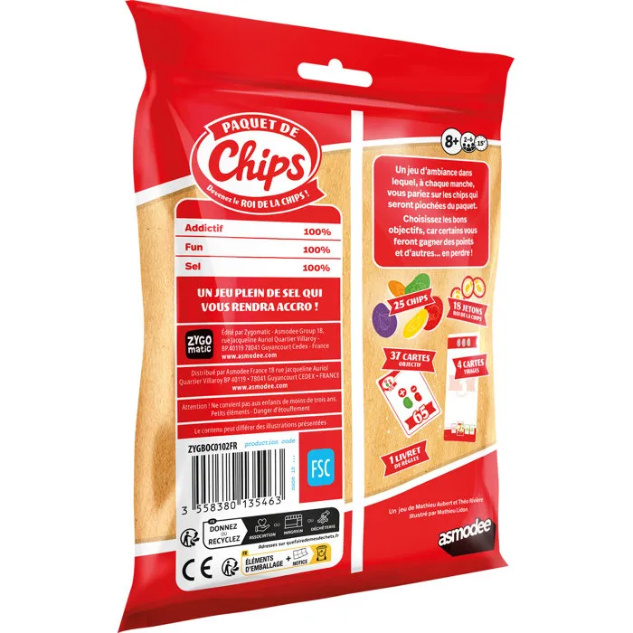 Asmodee Zygomatic - Jeu de société Paquet de Chips, Jeu d'ambiance fun et rapide, 2 à 5 joueurs, à partir de 8 ans, durée 15 min, version française Asmodee Zygomatic - Jeu de société Paquet de Chips, Jeu d'ambiance fun et rapide, 2 à 5 joueurs, à partir de 8 ans, durée 15 min, version française