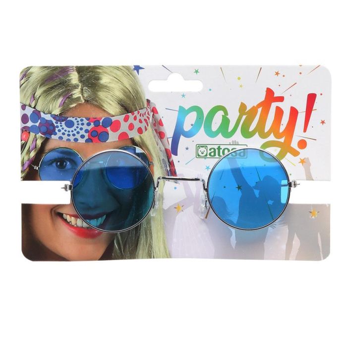 Gafas - Lunettes rondes bleues psychédéliques pour femme adulte, déguisement hippie années 60