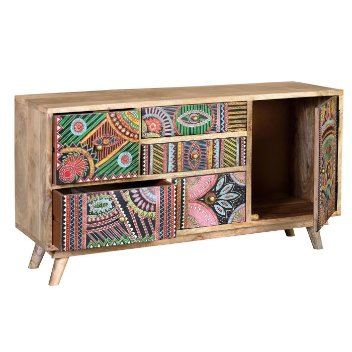 GINER Y COLOMER Commode Buffet TV en Mango et MDF Artisanale, 5 tiroirs et 1 porte Peinte à la Main (105x60x36 cm, Couleur Naturelle et Multicolore) 2 GINER Y COLOMER Commode Buffet TV en Mango et MDF Artisanale, 5 tiroirs et 1 porte Peinte à la Main (105x60x36 cm, Couleur Naturelle et Multicolore) 2