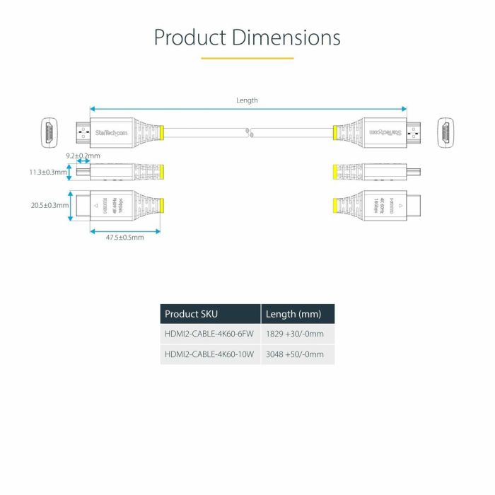 Câble USB Startech HDMI2-CABLE-4K60-10W Blanc 3 m 2