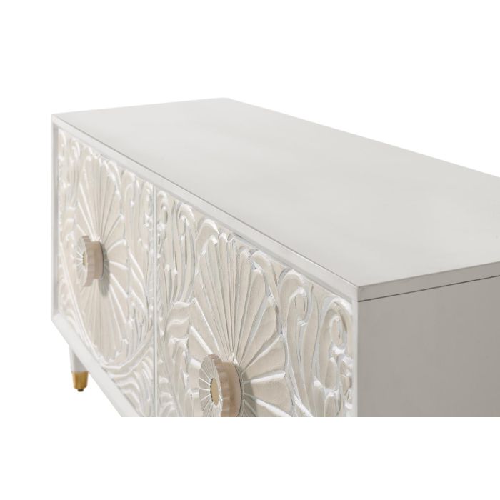 GINER Y COLOMER Buffet en Mango avec 4 Portes Sculptées, Finition Blanc Lavé et Pieds Détail Bronze - 190 x 80 x 40 cm 4 GINER Y COLOMER Buffet en Mango avec 4 Portes Sculptées, Finition Blanc Lavé et Pieds Détail Bronze - 190 x 80 x 40 cm 4
