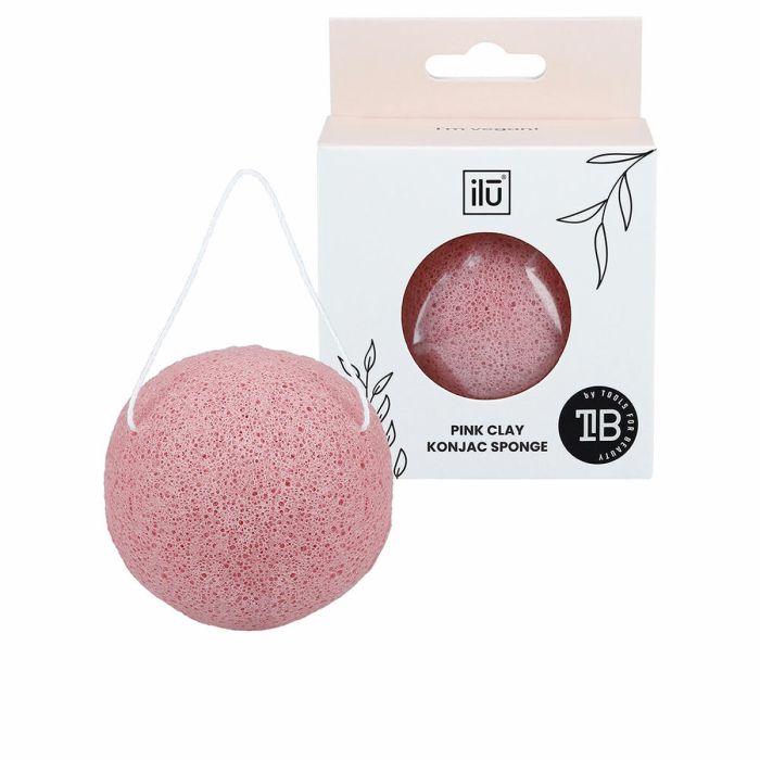 Ilū Éponge Konjac Argile Rose Naturelle - Nettoyage Doux et Exfoliation pour Tous Types de Peau, Illumine le Teint, Écologique - 1 Unité