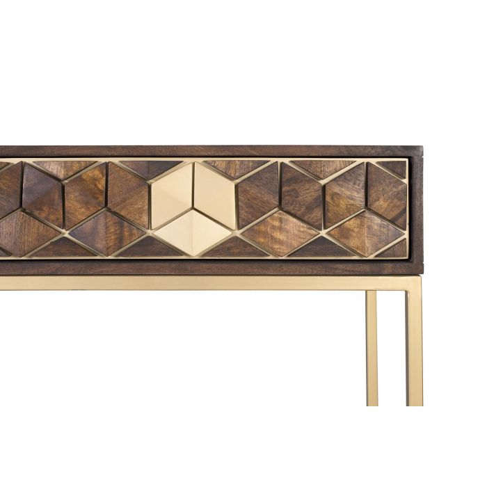 GINER Y COLOMER Consola 2 tiroirs en bois de mango et métal couleur noyer et doré - 122x76x40 cm 2
