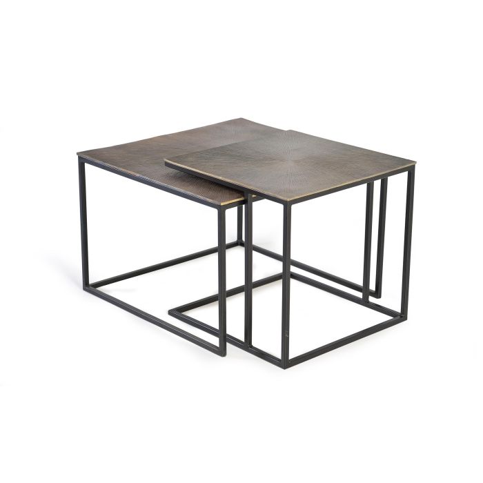 GINER Y COLOMER - Buffet 2 Tables Gigognes en Métal et Aluminium Bronzé avec Dessus en Forme de Rayons de Soleil - Lot de 2 1