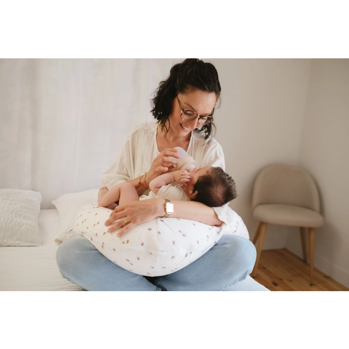 Tineo - Coussin de maternité 2-en-1 de grossesse et allaitement, en jersey de coton déhoussable écru avec motif hérissons