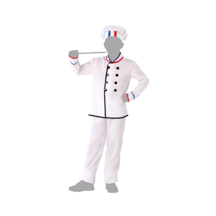 Déguisement Chef Cusinier Enfant Blanc 7-9 Ans - Complet avec Veste, Pantalon et Toque - Polyester