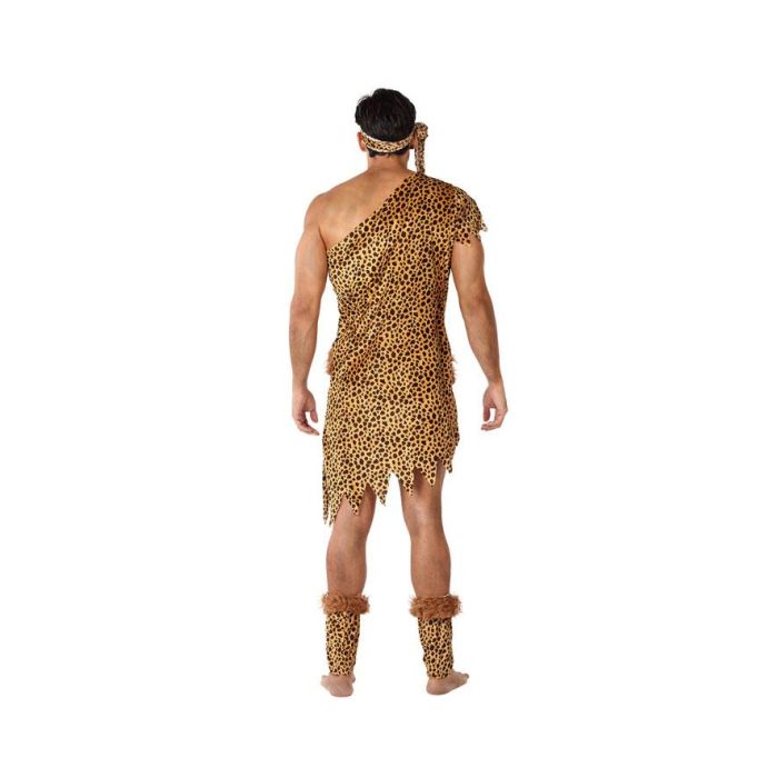 Déguisement homme adulte de cavernicole néandertal taille XL - Costume d'homme préhistorique avec tunique, jambières et bandeau en polyester marron - 4 pièces