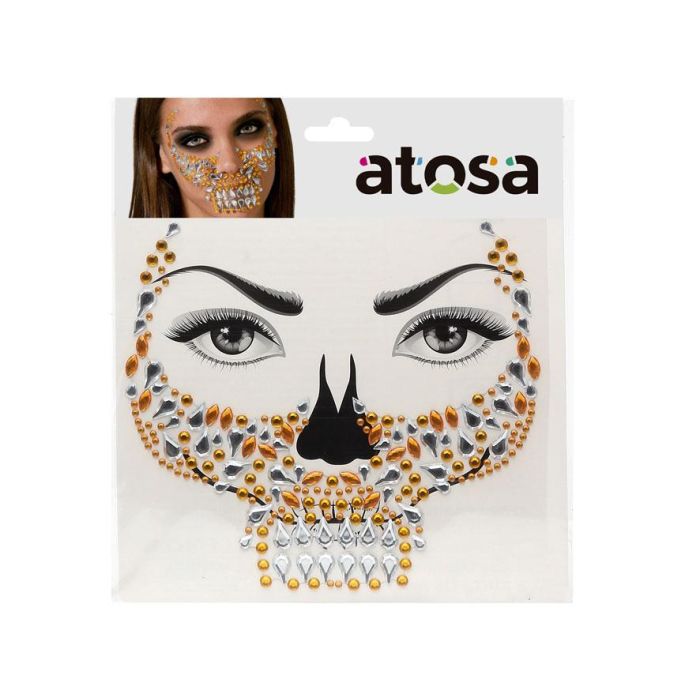 Adhesives Joyas Faciales Calavera pour maquillage, or et argent pour Halloween, Día de Los Muertos, carnaval et événements thématiques