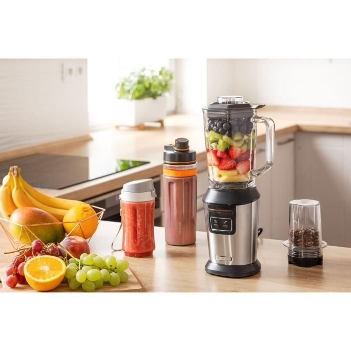 Sencor SBL 7570SS Blender Smoothie - 800 W - Argent - Avec bouteilles Tritan sans BPA, moulin et 6 lames inox - 2 programmes préréglés