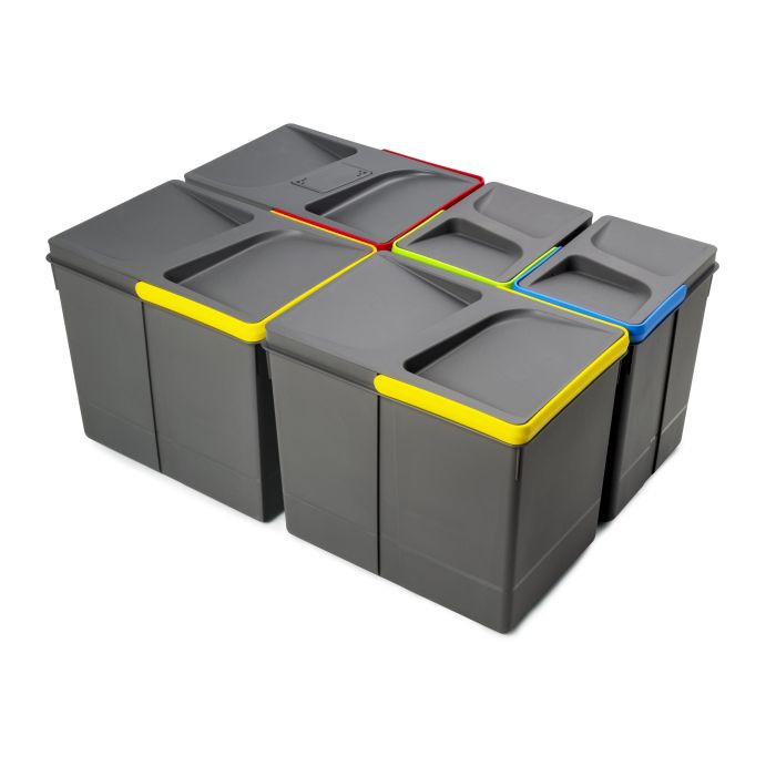 Emuca Poubelles pour tiroir de cuisine Recycle avec couvercle anti-odeurs, Hauteur 266, 3x15litres, 2x7litres, Plastique gris antracite 0 Emuca Poubelles pour tiroir de cuisine Recycle avec couvercle anti-odeurs, Hauteur 266, 3x15litres, 2x7litres, Plastique gris antracite 0