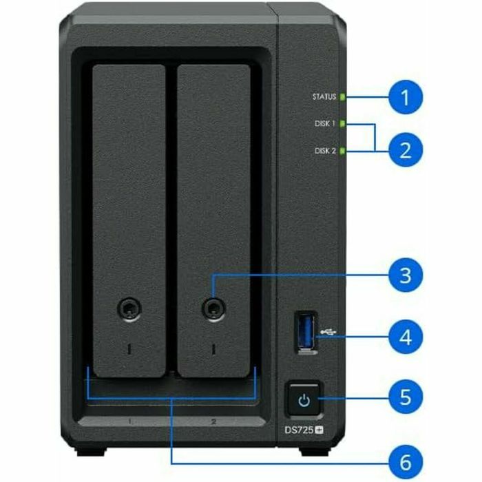 Stockage en Réseau NAS Synology DS725+ Noir AMD Ryzen R1600 2