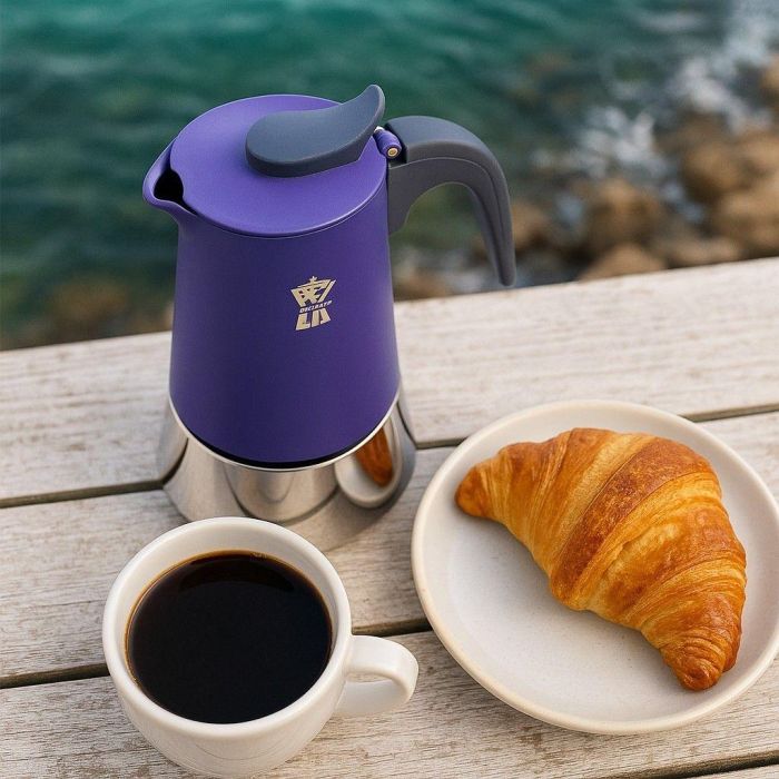 Cafetiere italienne - PEZZETTI - STEELEXPRESS - Acier inoxydable - 4 tasses - Tous feux dont induction - Bleu Indigo 1