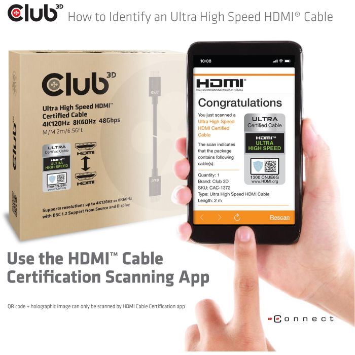 Club3D HDMI-Kabel A -> A 2.1 Ultra High Speed 10K HDR 2m retail 5