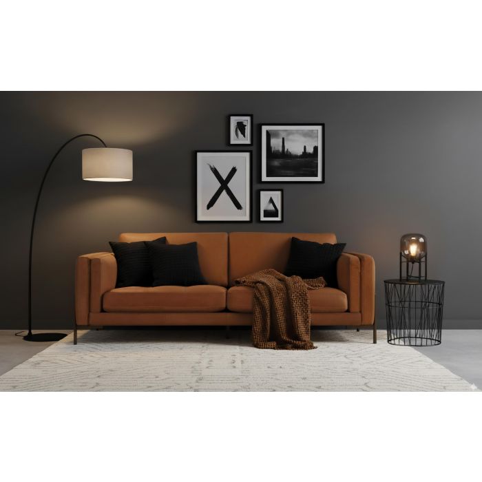 GINER Y COLOMER Canapé en cuir 3 places vintage 227 cm, canapé droit avec pattes en métal laiton, cuir chaleureux brun aux reflets orange 6