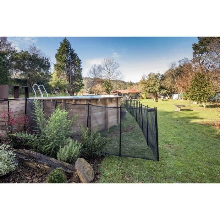 Barriere souple de sécurité - GRE - 3 m x H 1,33 m - Pré-montée - Toile recoupable - 4 poteaux + caches discrets 1