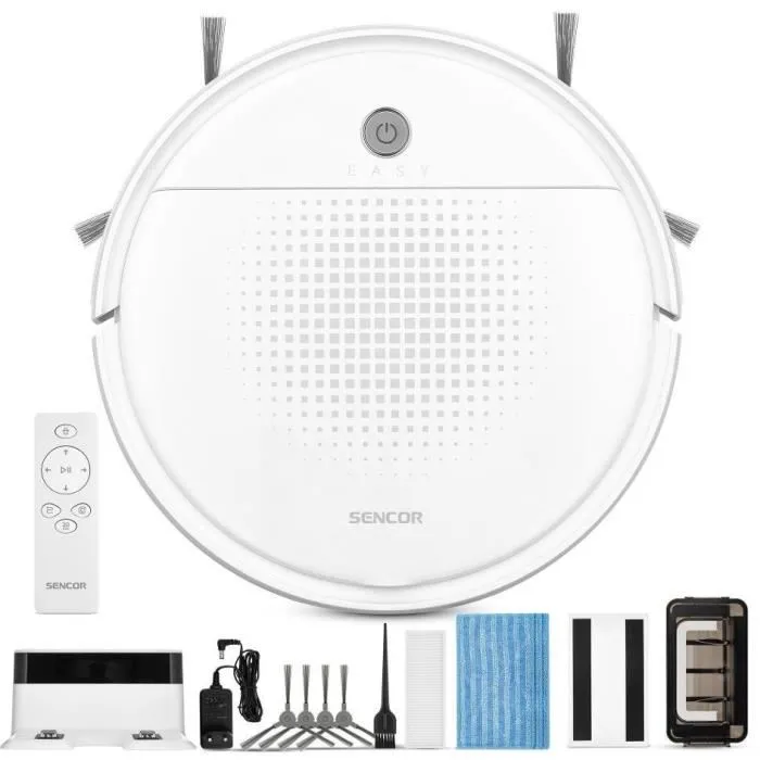 Sencor Aspirateur Robot SRV 1550WH avec Serpillère Antistatique, Autonomie 60 Min, Télécommande, Nettoyage Intelligent Sous Meubles Sencor Aspirateur Robot SRV 1550WH avec Serpillère Antistatique, Autonomie 60 Min, Télécommande, Nettoyage Intelligent Sous Meubles