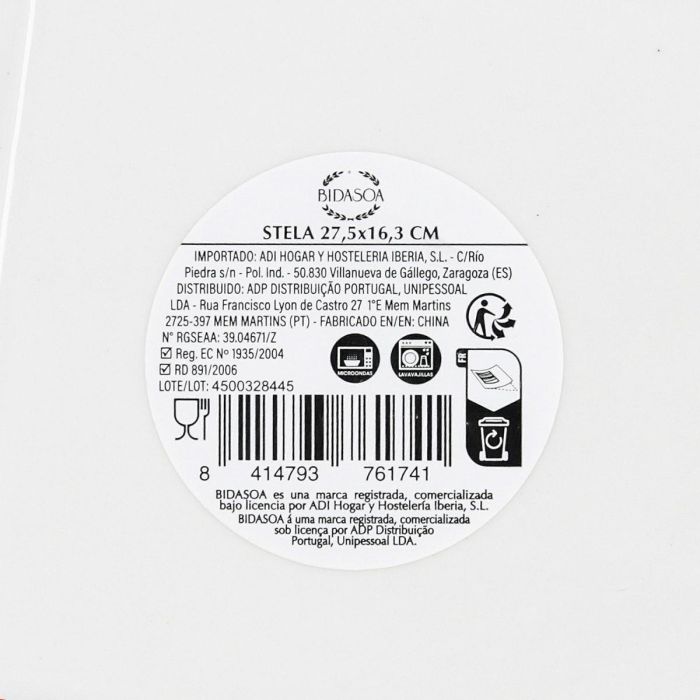 Bandeja Porcelana Stela Bidasoa 27,5x16,3 cm 6 Bandeja Porcelana Stela Bidasoa 27,5x16,3 cm 6