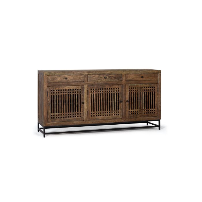 GINER Y COLOMER Buffet en Acacia 180 cm avec 3 Portes et 3 Tiroirs - Meuble de Rangement Marron et Noir en Bois Massif et Métal 1 GINER Y COLOMER Buffet en Acacia 180 cm avec 3 Portes et 3 Tiroirs - Meuble de Rangement Marron et Noir en Bois Massif et Métal 1