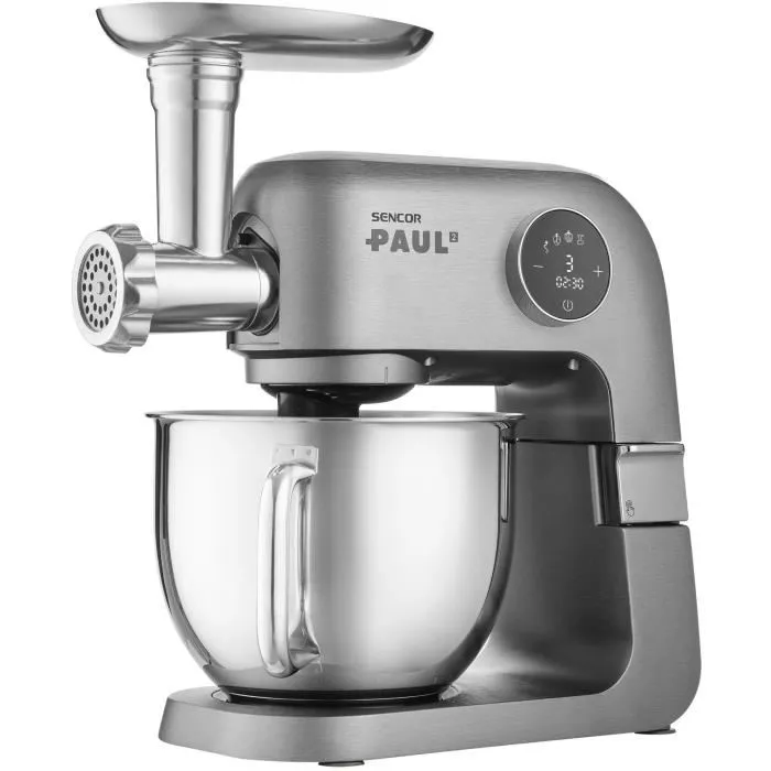 Sencor STM 7740 PAUL 2 - Robot pâtissier 1500 W avec 2 bols (6 L, 3.5 L), 8 vitesses et accessoires pour pétrir, fouetter, hacher - Acier inoxydable - Garantie 6 ans