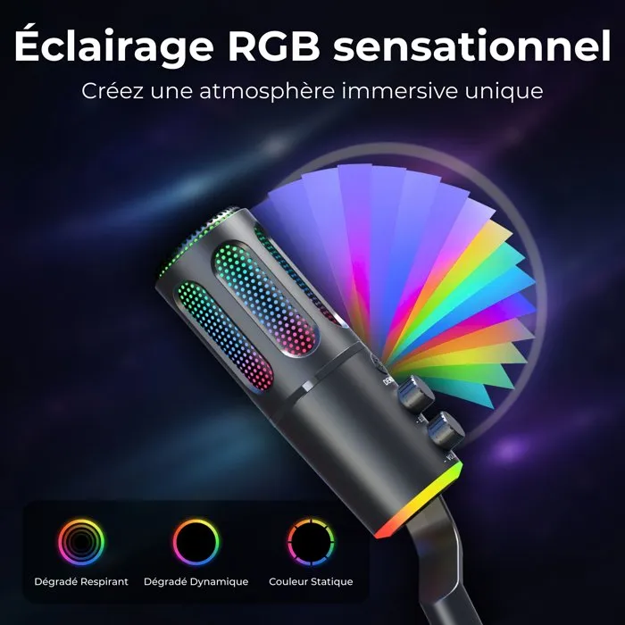 The G-Lab K-MIC-NEON Microphone de streaming et gaming USB, RGB, pour PC et consoles, captation audio professionnelle, noir