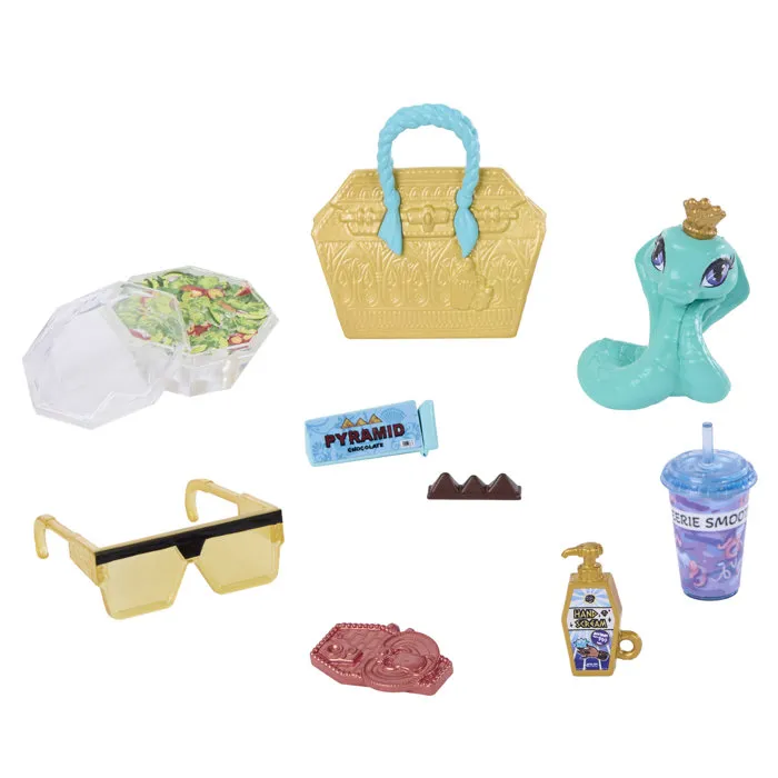 Monster High Poupet Cléo JHK32 - Poupée avec cobra et 7 accessoires, tenue dorée et lapis-lazuli Monster High Poupet Cléo JHK32 - Poupée avec cobra et 7 accessoires, tenue dorée et lapis-lazuli