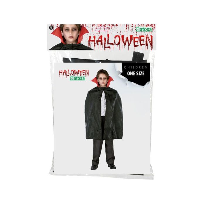 Cape courte noire avec col rouge pour enfant de 70 cm - Accessoire léger pour déguisement Halloween