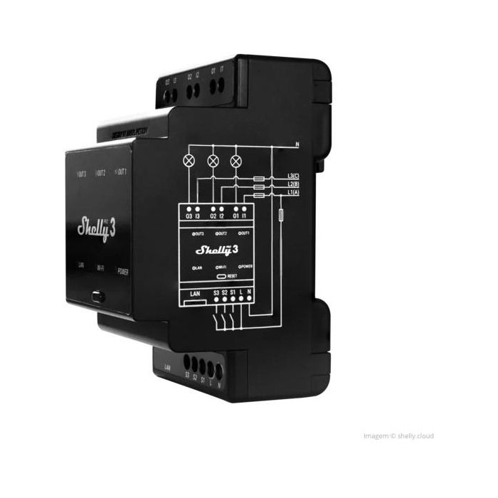 Shelly Relais "Pro 3" WLAN LAN 3x 16A 3 Kanäle 3 Phasen Max. 48A BT DIN-Rail 1