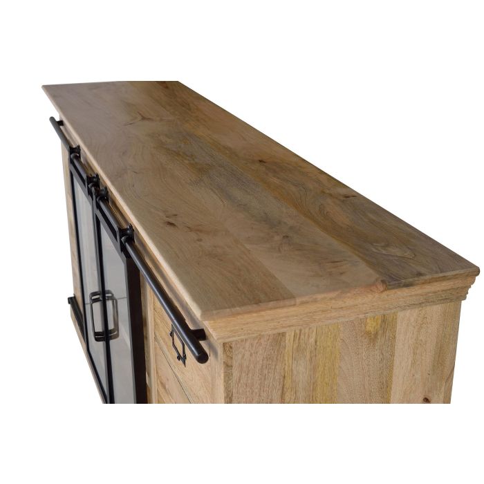GINER Y COLOMER Buffet en bois de manguier et métal noir, style industriel avec 6 tiroirs et 2 portes coulissantes, 180x85x45 cm 4