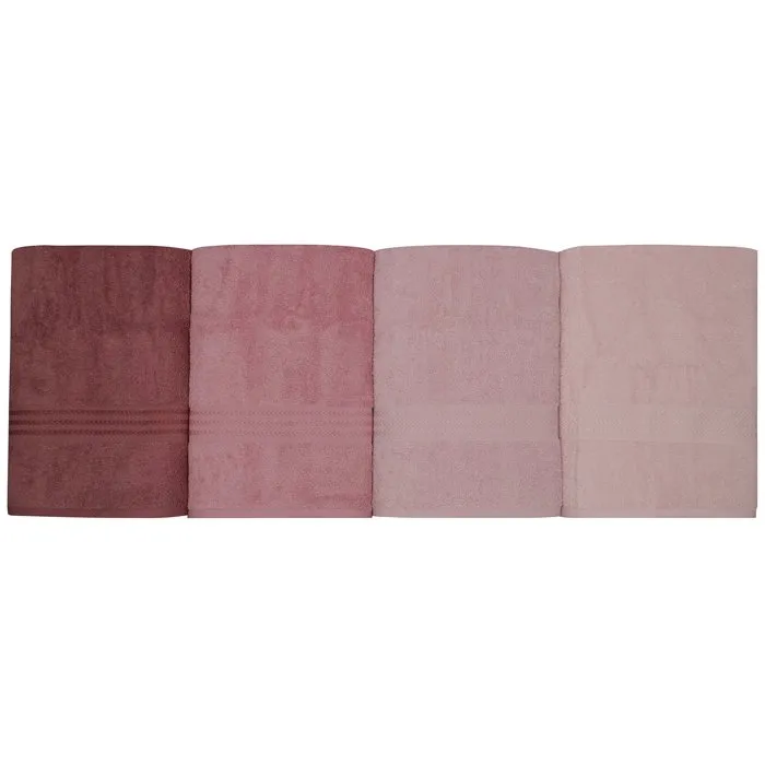 Set de 4 serviettes de bain en coton 100% - 70 x 140 cm - Couleur poudre Set de 4 serviettes de bain en coton 100% - 70 x 140 cm - Couleur poudre