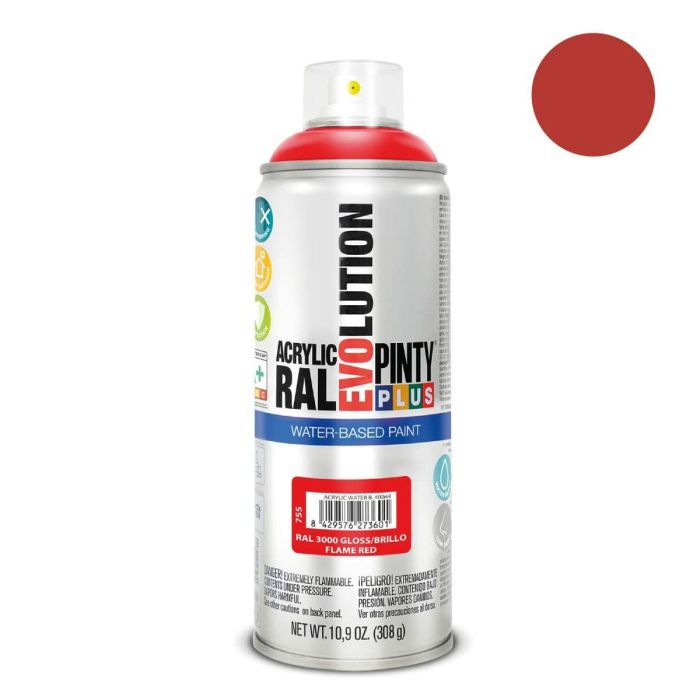 Peinture en spray Pintyplus Evolution RAL 3000 Base d'eau Flame Red 400 ml 1