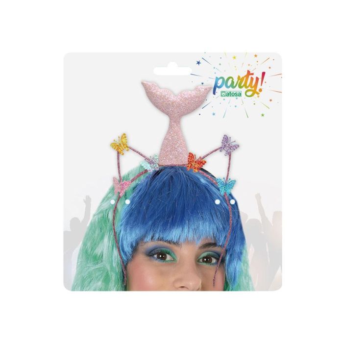 Diadème Sirene Rose pour Femme Adulte - Serre-tête Fantaisie à Mariposas et Queue Rose pour Déguisement Fée de la Mer, Carnaval, Fête