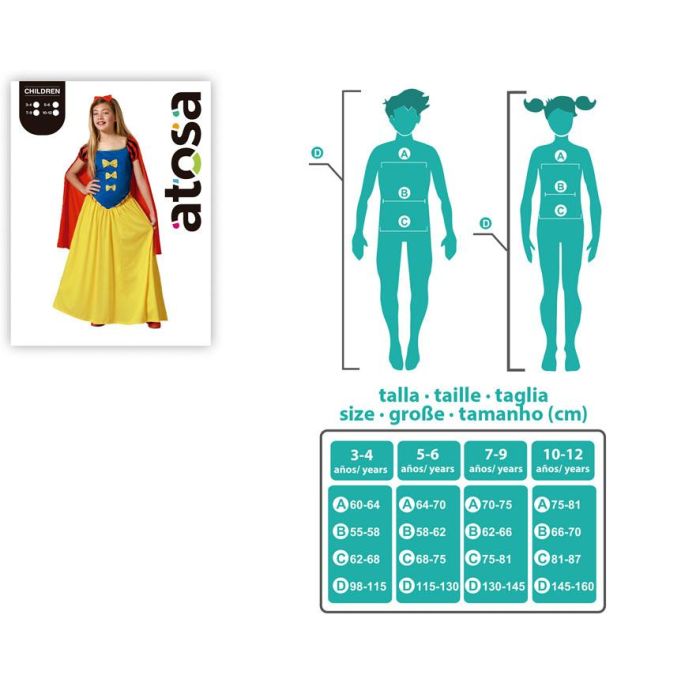 Déguisement Princesse Blanche-Neige pour Fille 5-6 Ans - 3 Pièces avec Robe, Cape et Diadème - Polyester Multicolore