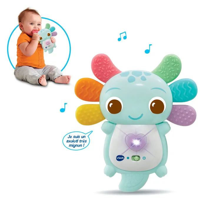 VTech Baby Croc Croc Axolotl Bleu - Anneau de dentition musical et éveil, jouet bébé 3-24 mois