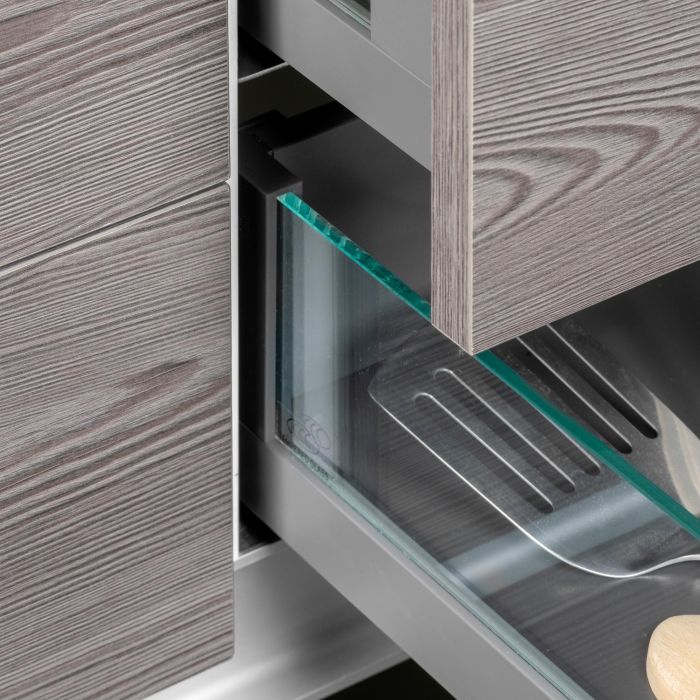 Emuca Tiroir Extérieur Vertex 40kg côtés en verre 131mm de haut, 450mm de profondeur, Acier & Aluminium et Verre, Gris Anthracite 3