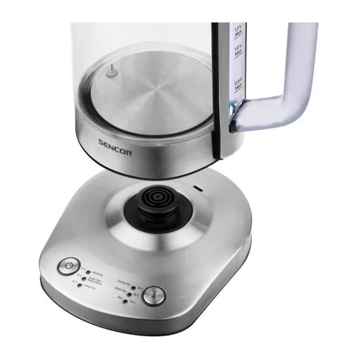 Sencor SWK 1590SS Bouilloire électrique avec théière, 1.5L, acier inoxydable, contrôle électronique de température 70-100°C, maintien au chaud, 1500W