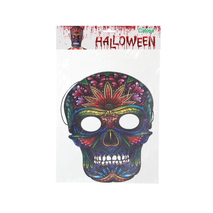 Masque de crâne mexicain coloré avec motifs floraux pour le Jour des Morts ou Halloween