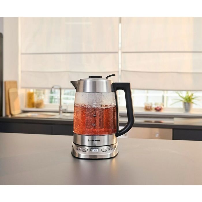 Severin WK 3480 - Bouilloire électrique 1,7L 3000W en verre - Blanc - Thermostat réglable, fonction maintien au chaud et sécurité automatique
