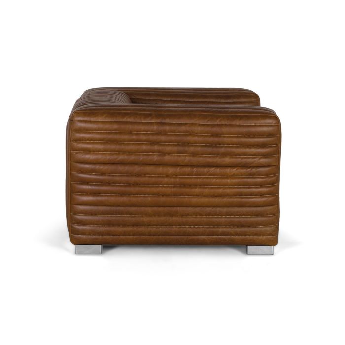 GINER Y COLOMER - Fauteuil en cuir moderne, structure cubique avec pattes en acier inoxidable, dimensions 103x98x67 cm, couleur marron 2