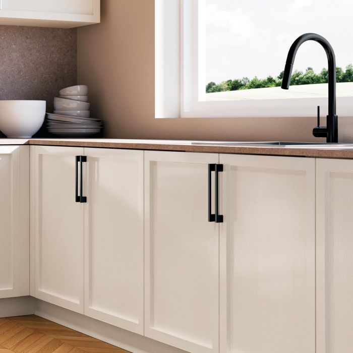 Emuca Lot de 5 poignées pour meubles Montréal, L192mm, entraxe 160mm, Zamak, Peint en noir 2