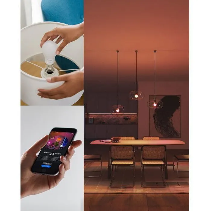 Philips Hue Ampoule LED Connectée A60 E27 8 W, Lumiere Blanche Réglable et Colorée (2200-6500K, 806 lm), Compatible Systeme Hue