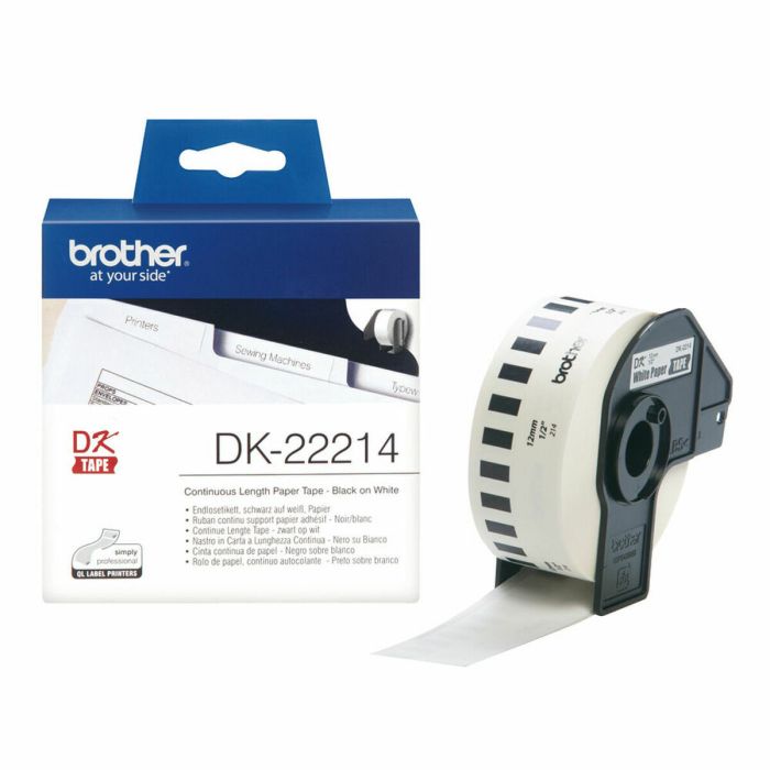 Bande continue de papier thermique Brother DK-22214 Blanc Noir 1 Bande continue de papier thermique Brother DK-22214 Blanc Noir 1