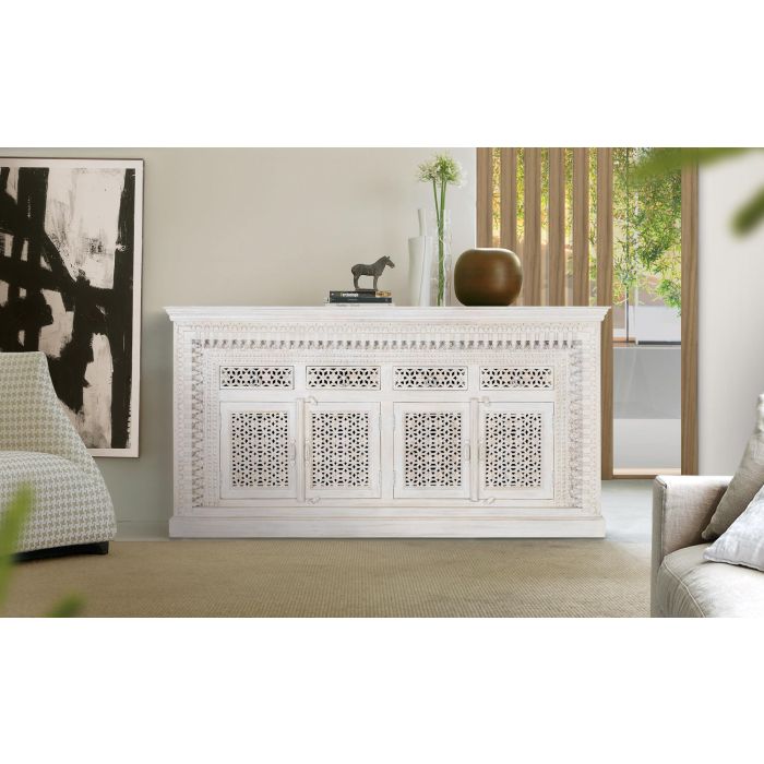 GINER Y COLOMER - Buffet en bois de manguier massif, finition blanc vieilli, 4 portes et 4 tiroirs, 190x100x40 cm 7 GINER Y COLOMER - Buffet en bois de manguier massif, finition blanc vieilli, 4 portes et 4 tiroirs, 190x100x40 cm 7