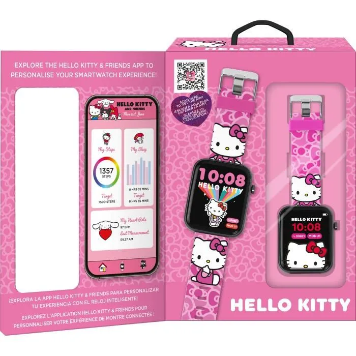 Kids Licensing Montre Connectée Hello Kitty HK50264 avec Application, Écran Personnalisable, Podomètre, Enregistreur Vocal et Calculatrice, pour Enfant - Charge USB