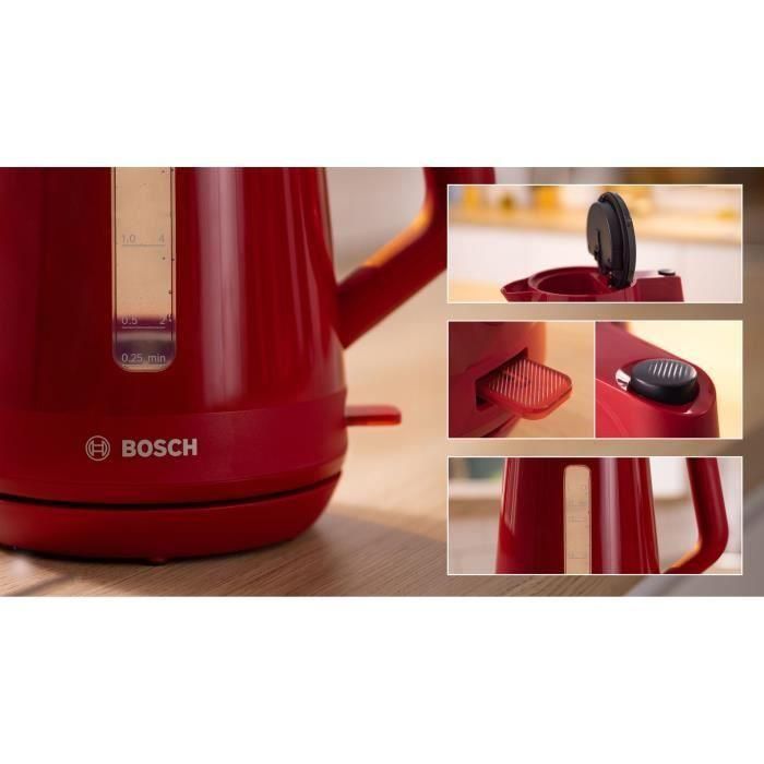 Bosch TWK1M124 Bouilloire électrique MyMoment, 1.7L 2400W, base 360°, filtre anti-calcaire amovible, arrêt automatique, rouge