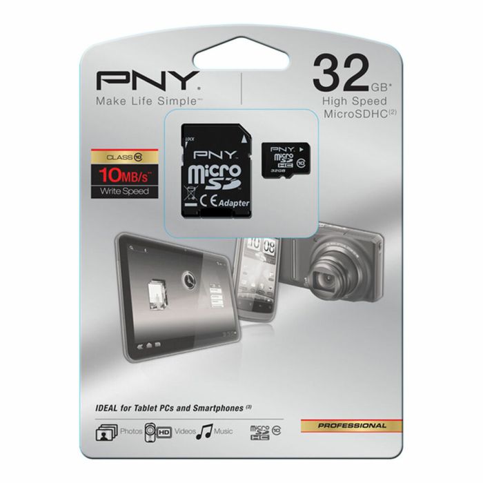 Carte Mémoire Micro SD avec Adaptateur PNY ‎SDU32GBHC10HP-EF Cours 10 32 GB 1
