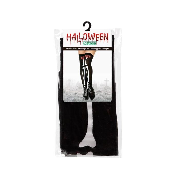 Collants Noirs Femme Halloween Hauteur Haute avec Motif Crânes et Roses Rouges, Idéal pour Déguisement Catrina et Style Gothique