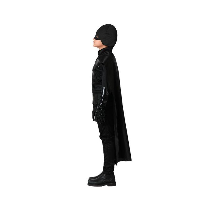 Costume Super-Héros Noir pour Enfant 7-9 Ans - Déguisement Carnaval Anniversaire avec Capuche, Gants et Ceinture