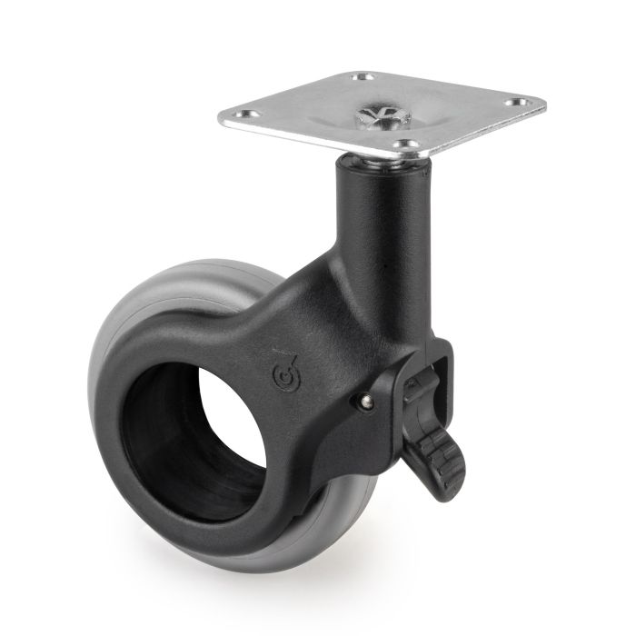 Emuca Lot de 4 roulettes Hole 2 avec plétine de montage, diamètre 60mm, Acier et Plastique, Plastique gris 4